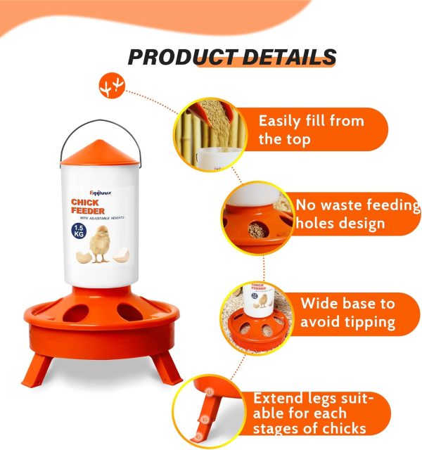 Chick Feeder Waterer Eggluuz Adjustable Orange-3