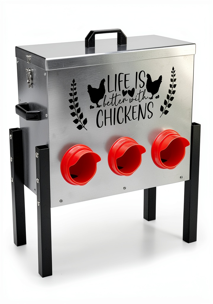 'TGEYD chicken feeder in a backyard coop setting'